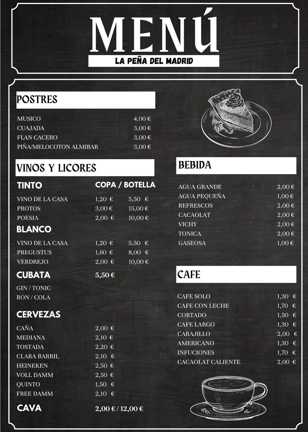 Peña madridista del ripolles меню
