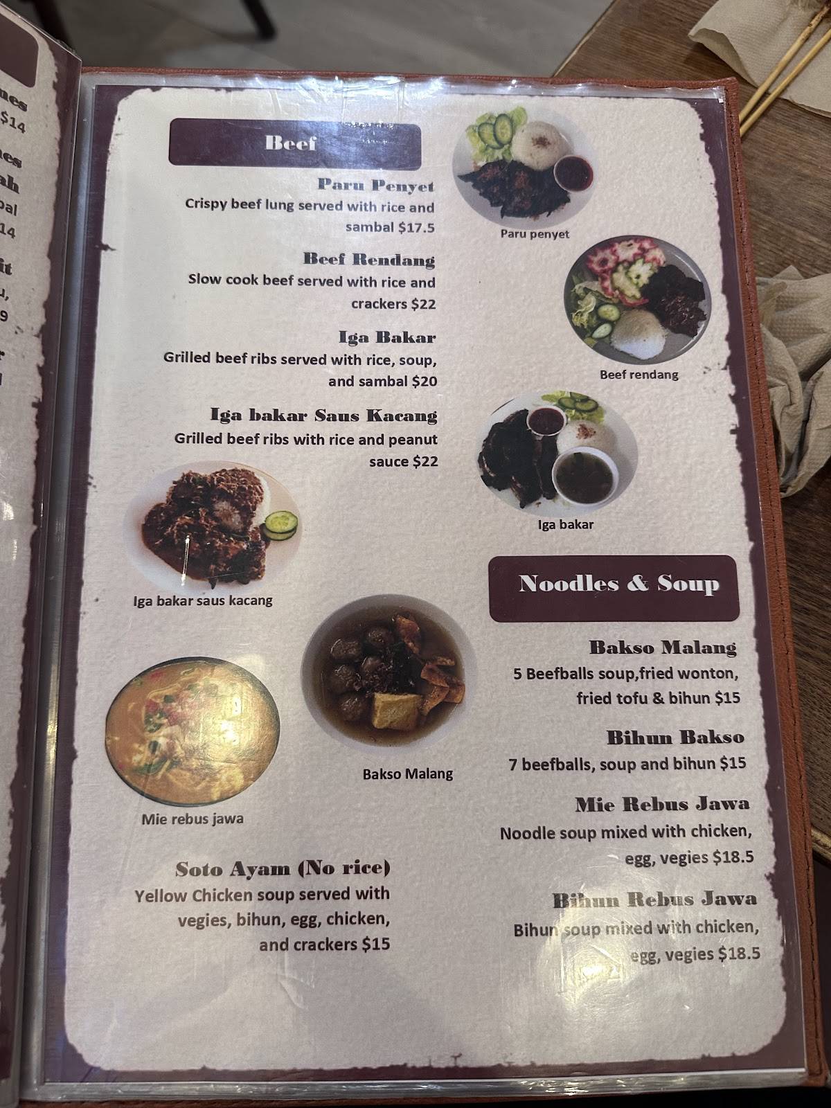 Dapur Van Java меню