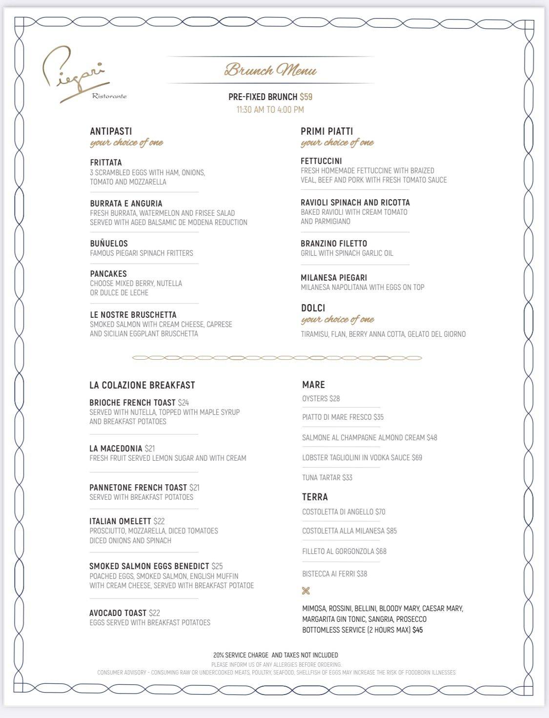 Piegari Ristorante меню