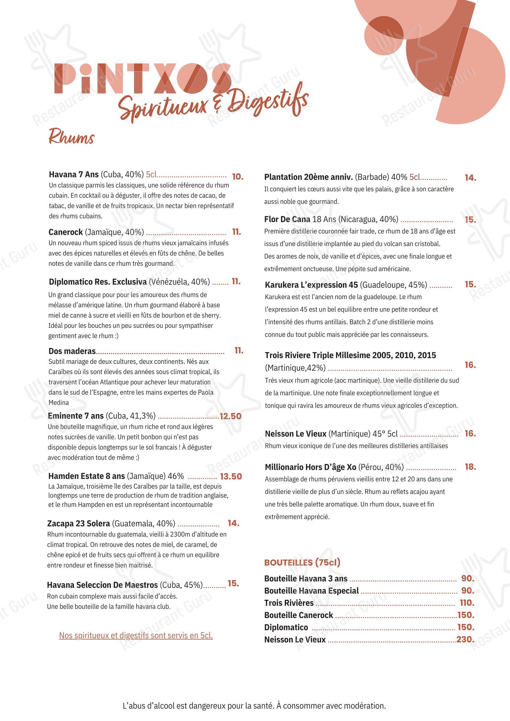 Pintxos в Руане - Меню напитков
