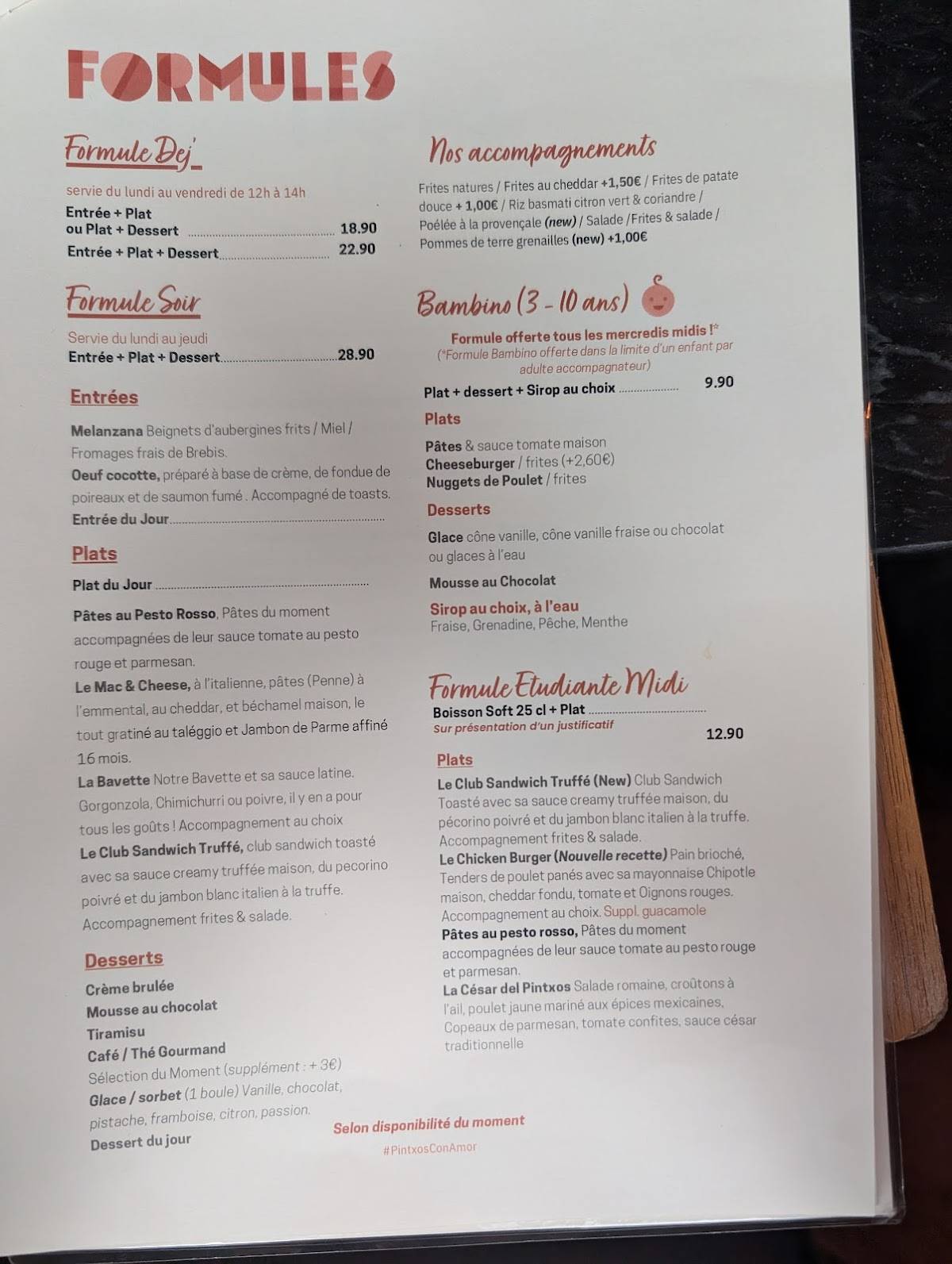 Pintxos меню