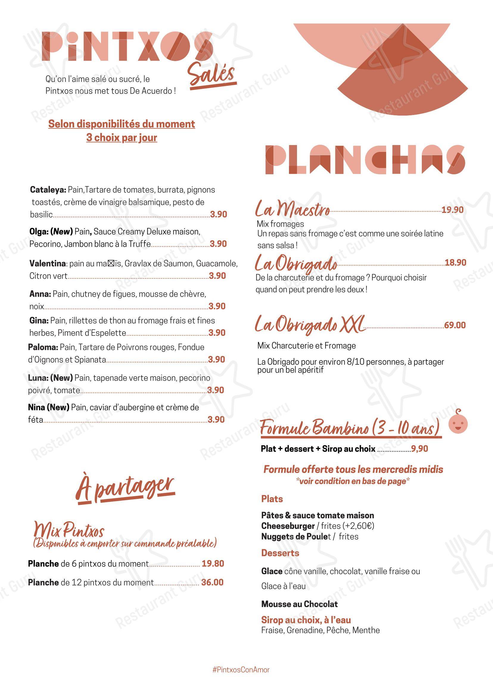 Pintxos в Руане - Меню напитков