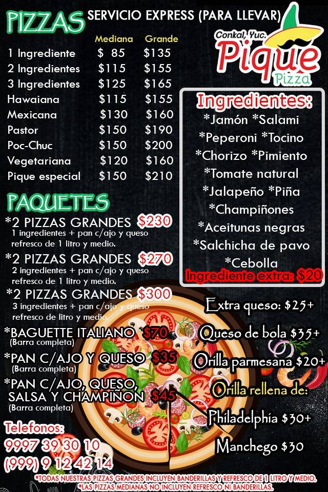 Pique pizza меню