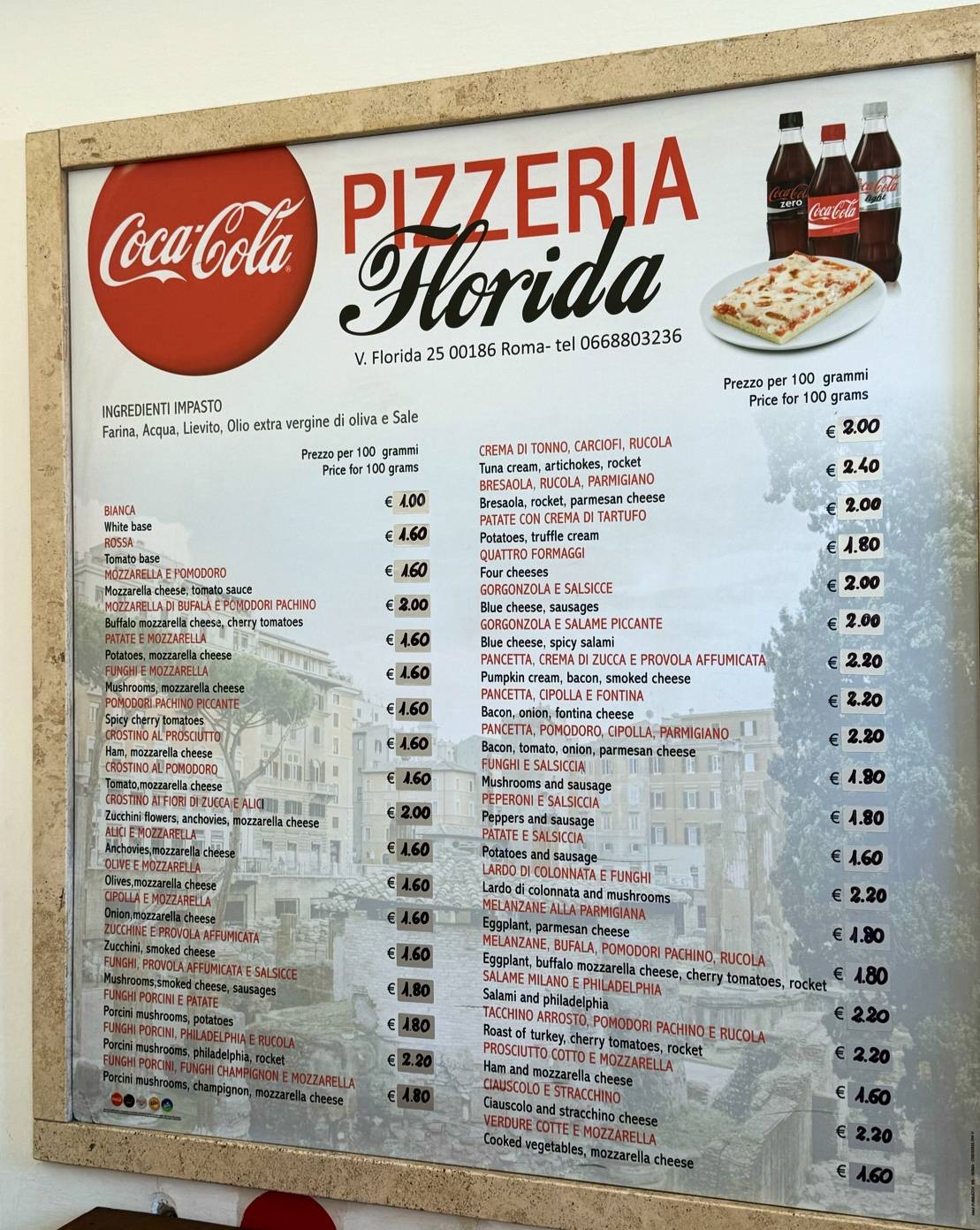 Pizza Florida меню
