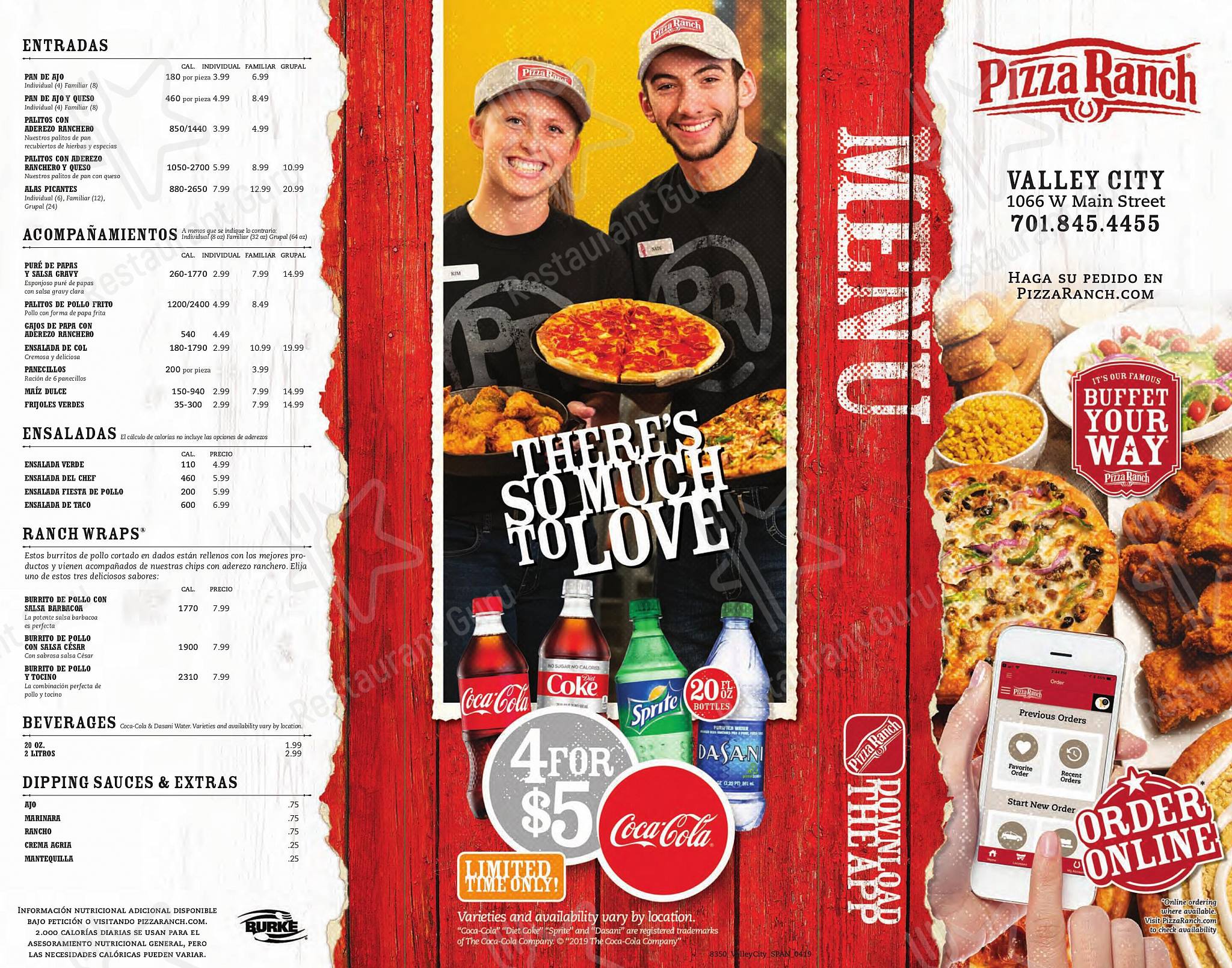 Меню пиццерии Pizza Ranch - At Home Catering Menu