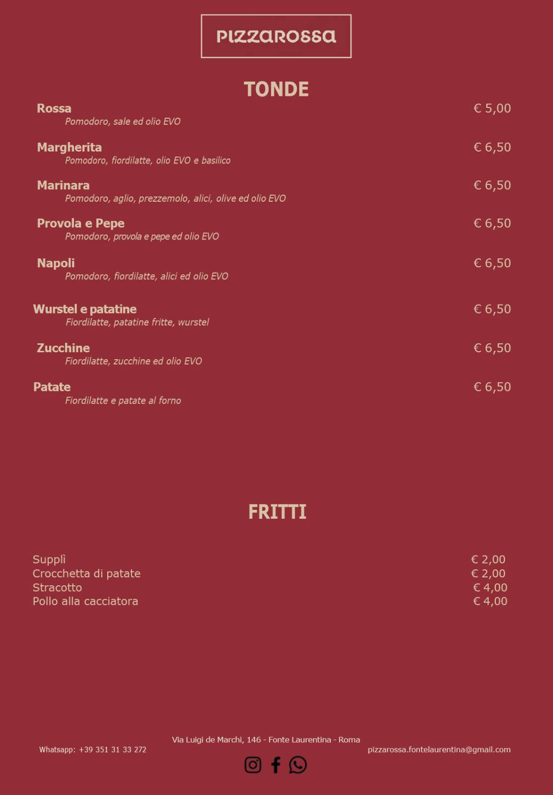 Pizzarossa меню
