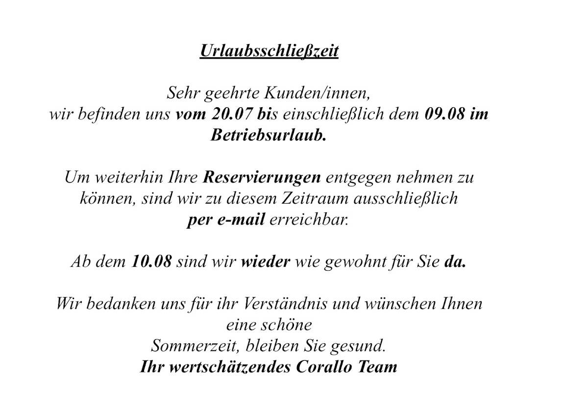 Corallo меню