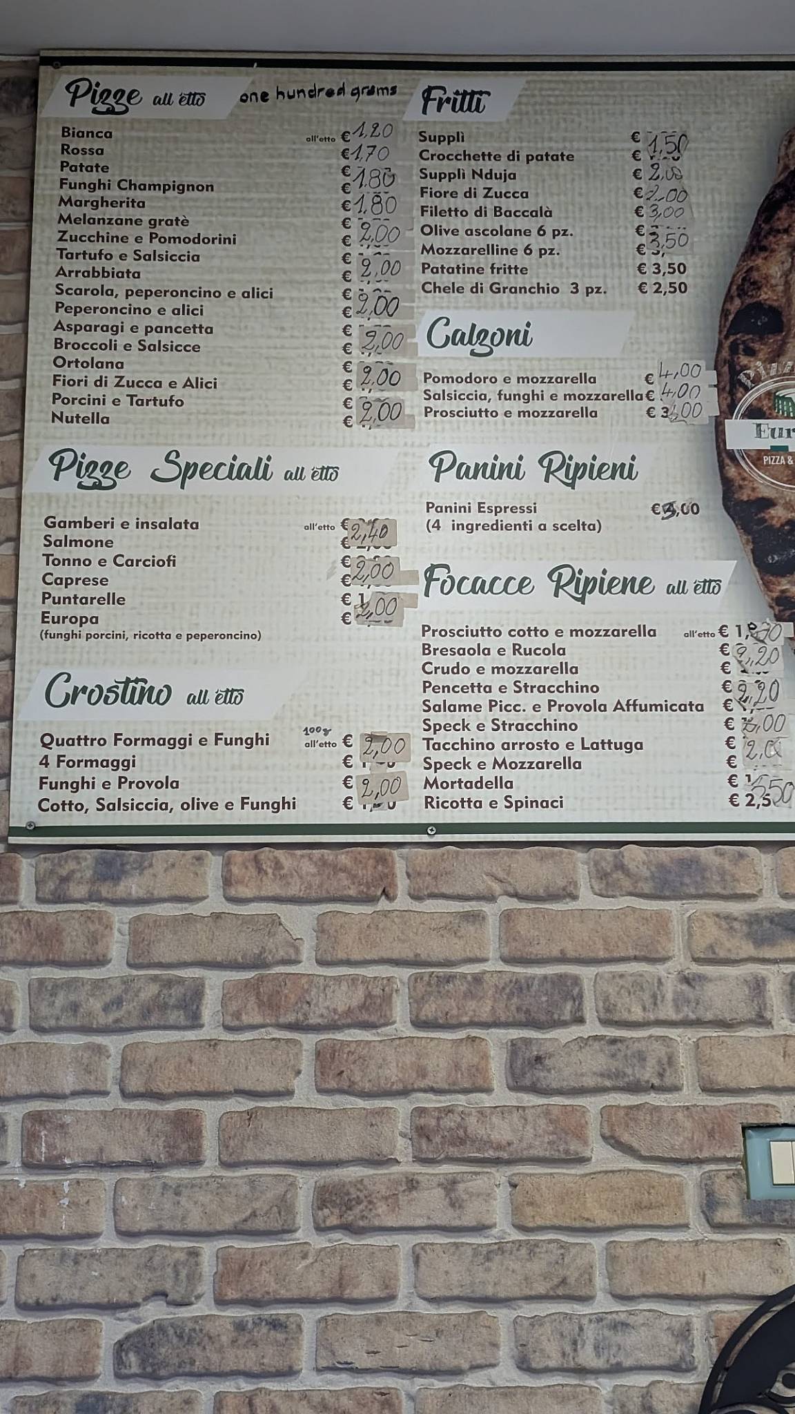 Pizzería Europa меню