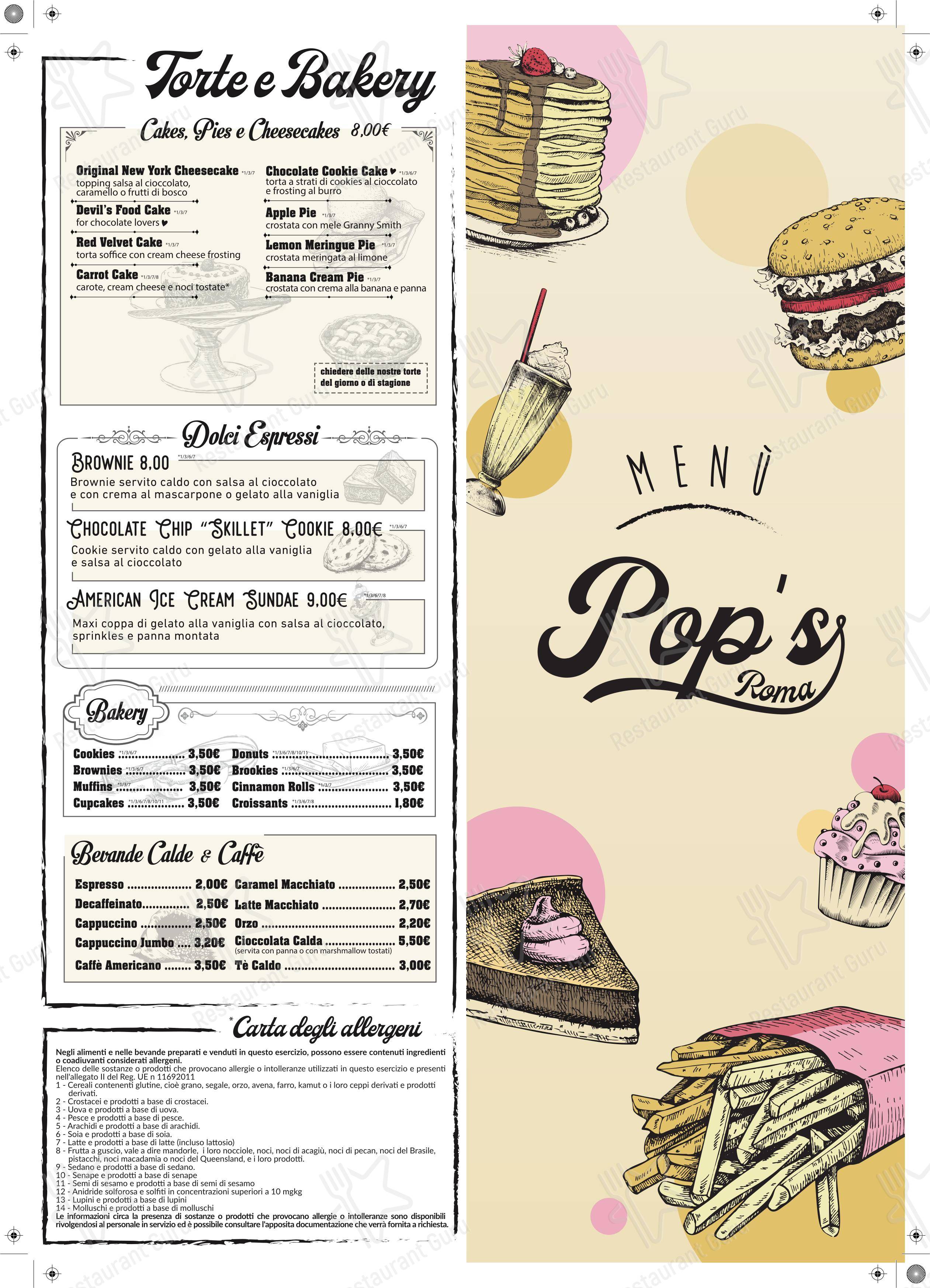 Pop's Roma в Риме - Меню
