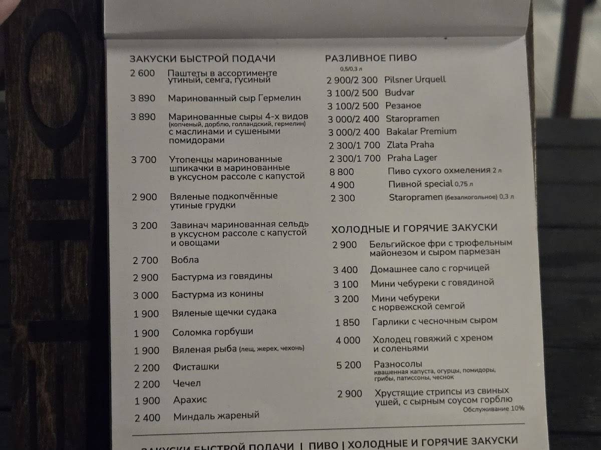 Прага меню