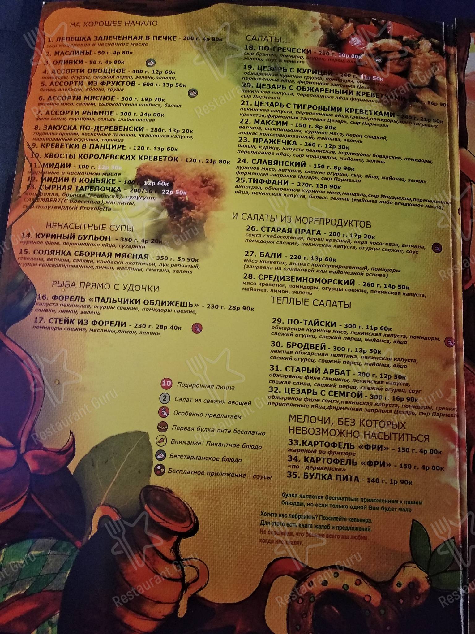 Меню для посетителей кафе Praha Cafe