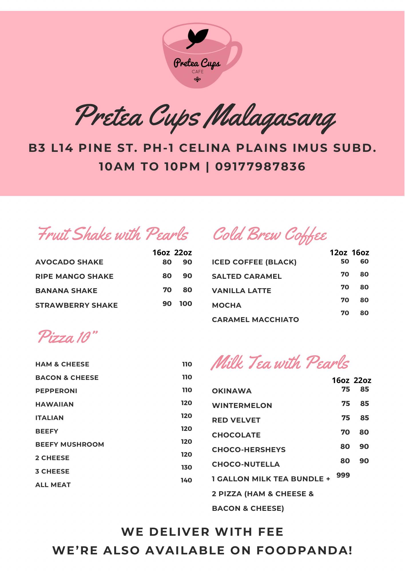 Pretea Cups Cafe Malagasang меню