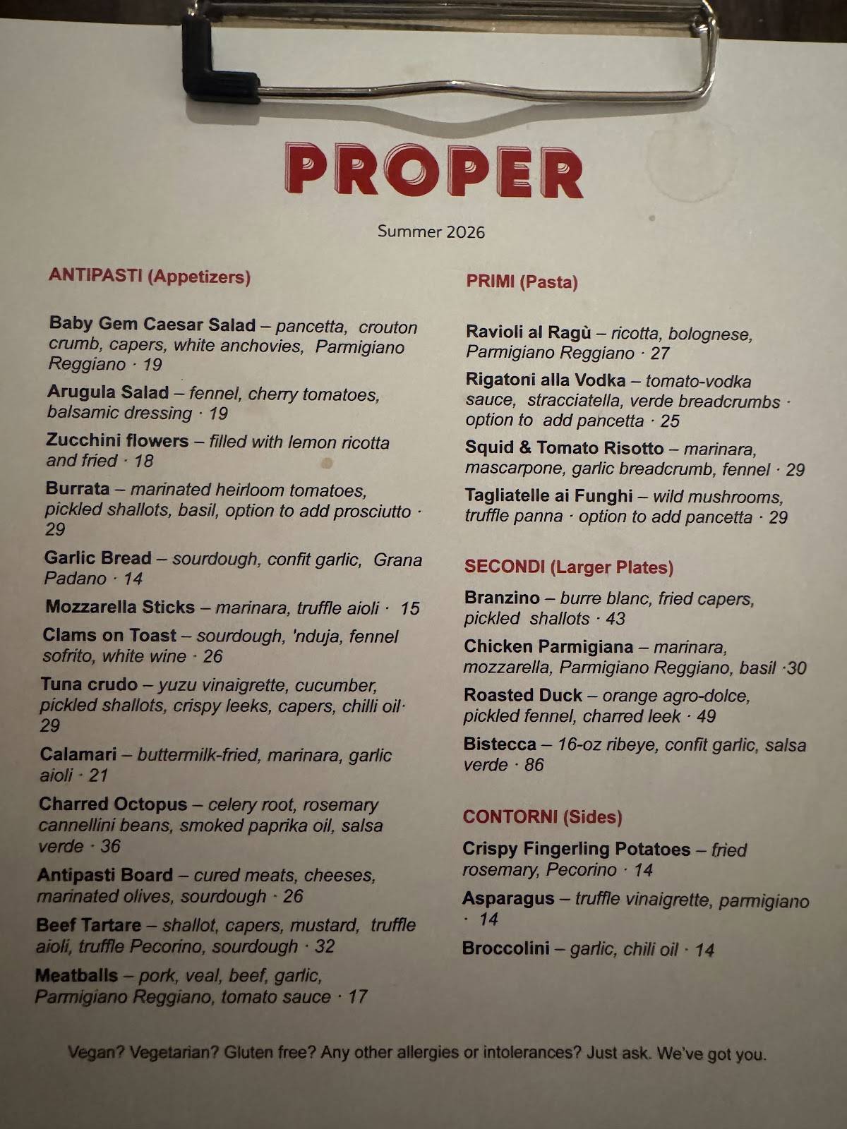 Proper меню