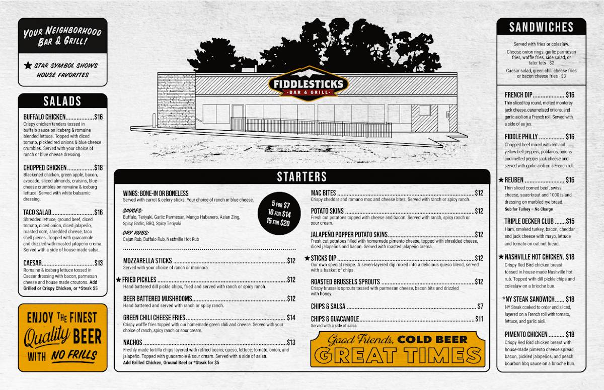 Fiddlesticks Bar & Grill меню