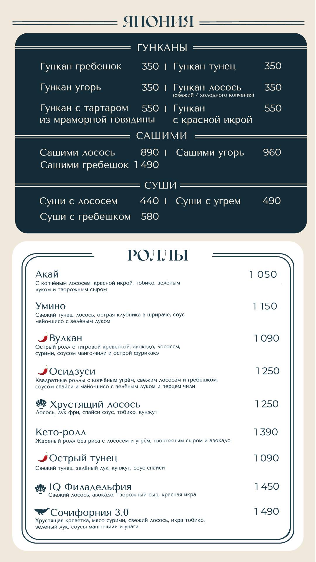 Кашалот меню