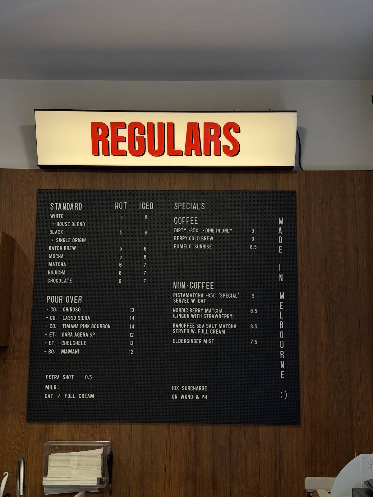 REGULARS меню