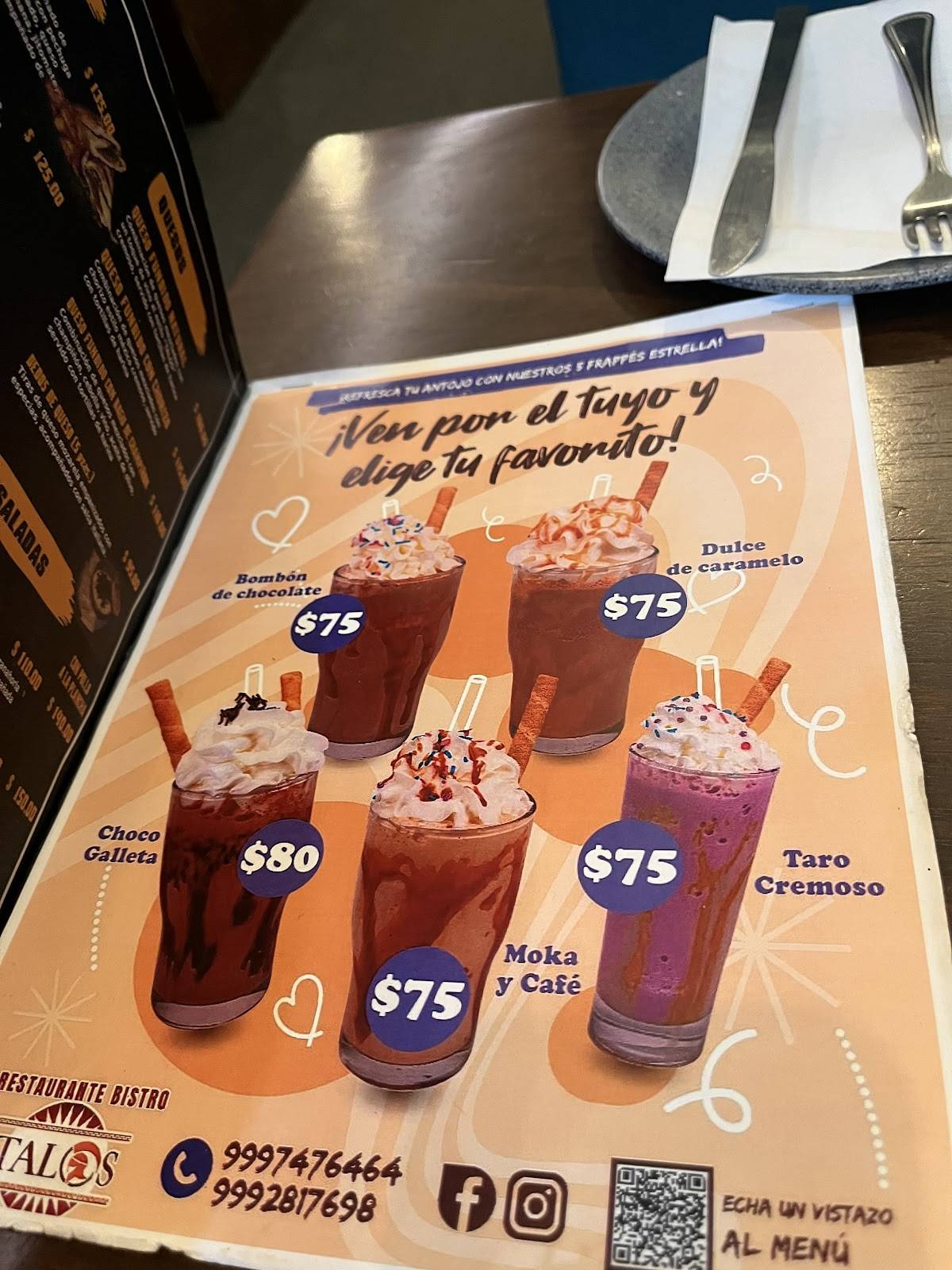 RESTAURANTE BISTRÓ TALOS меню