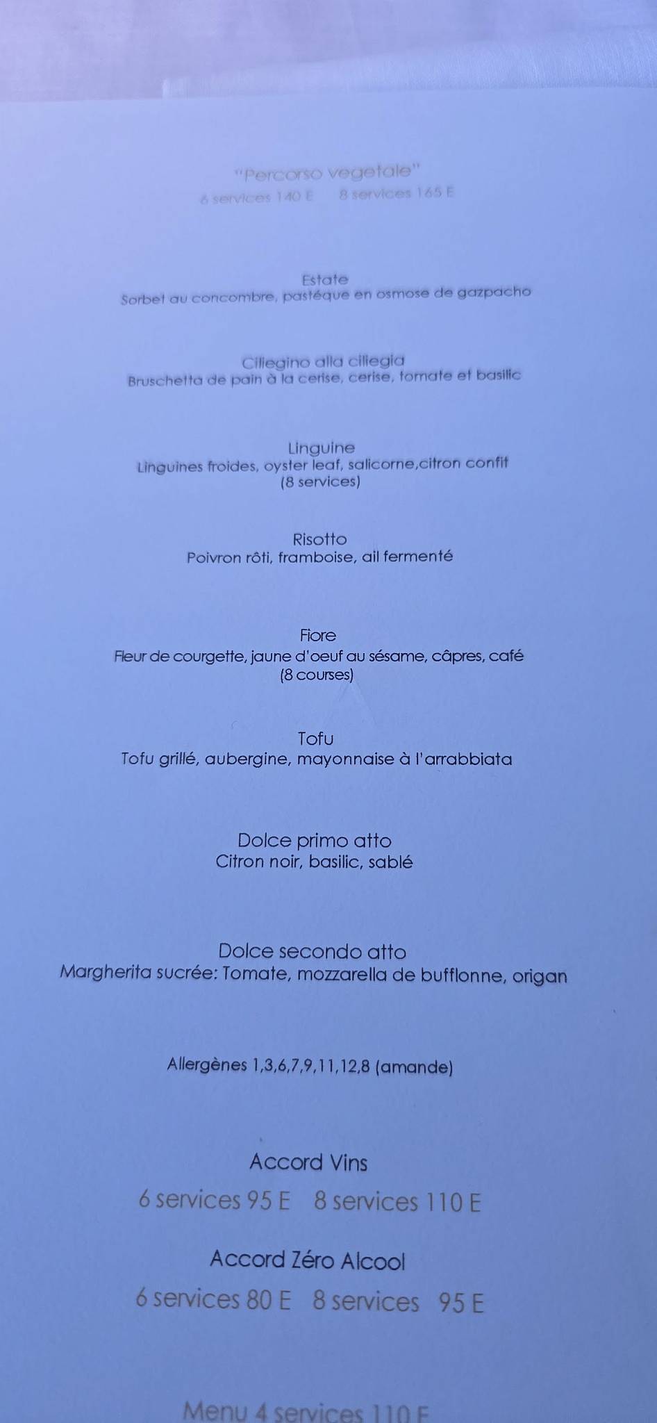 RISTORANTE FANI меню