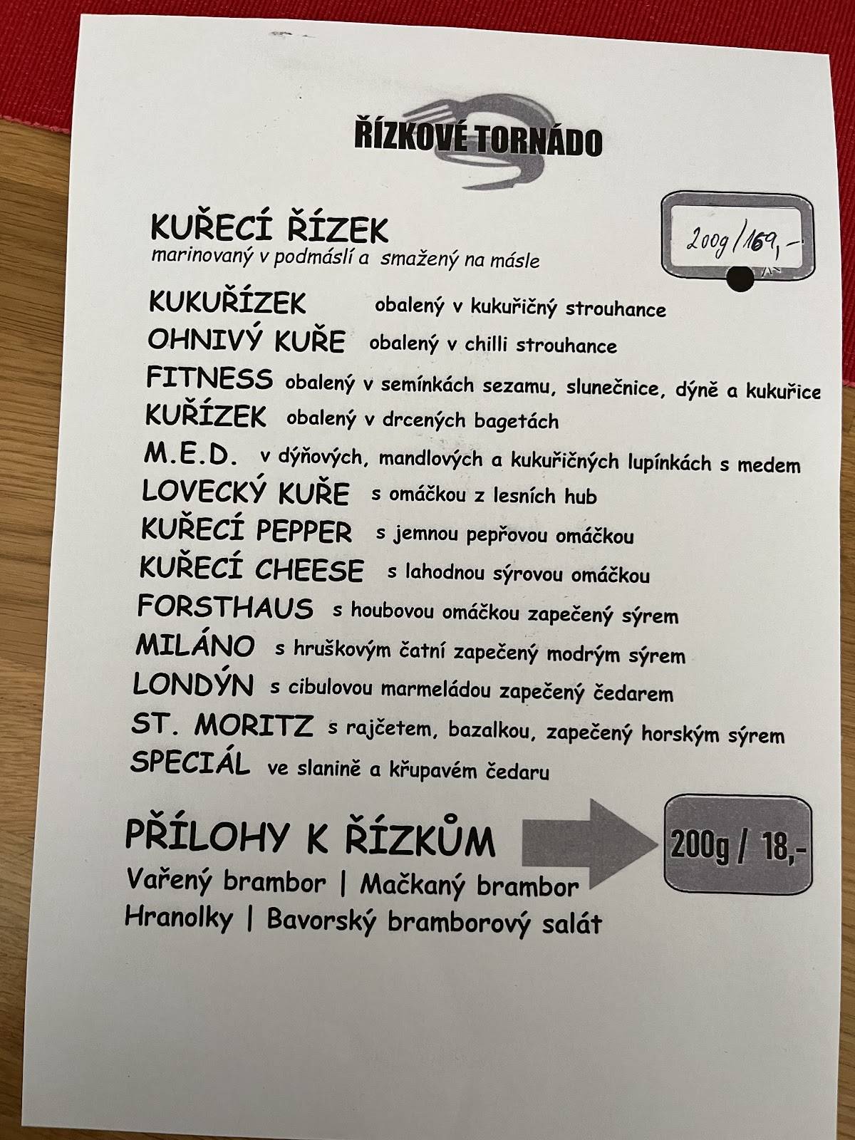 ŘÍZEKING schnitzelking меню