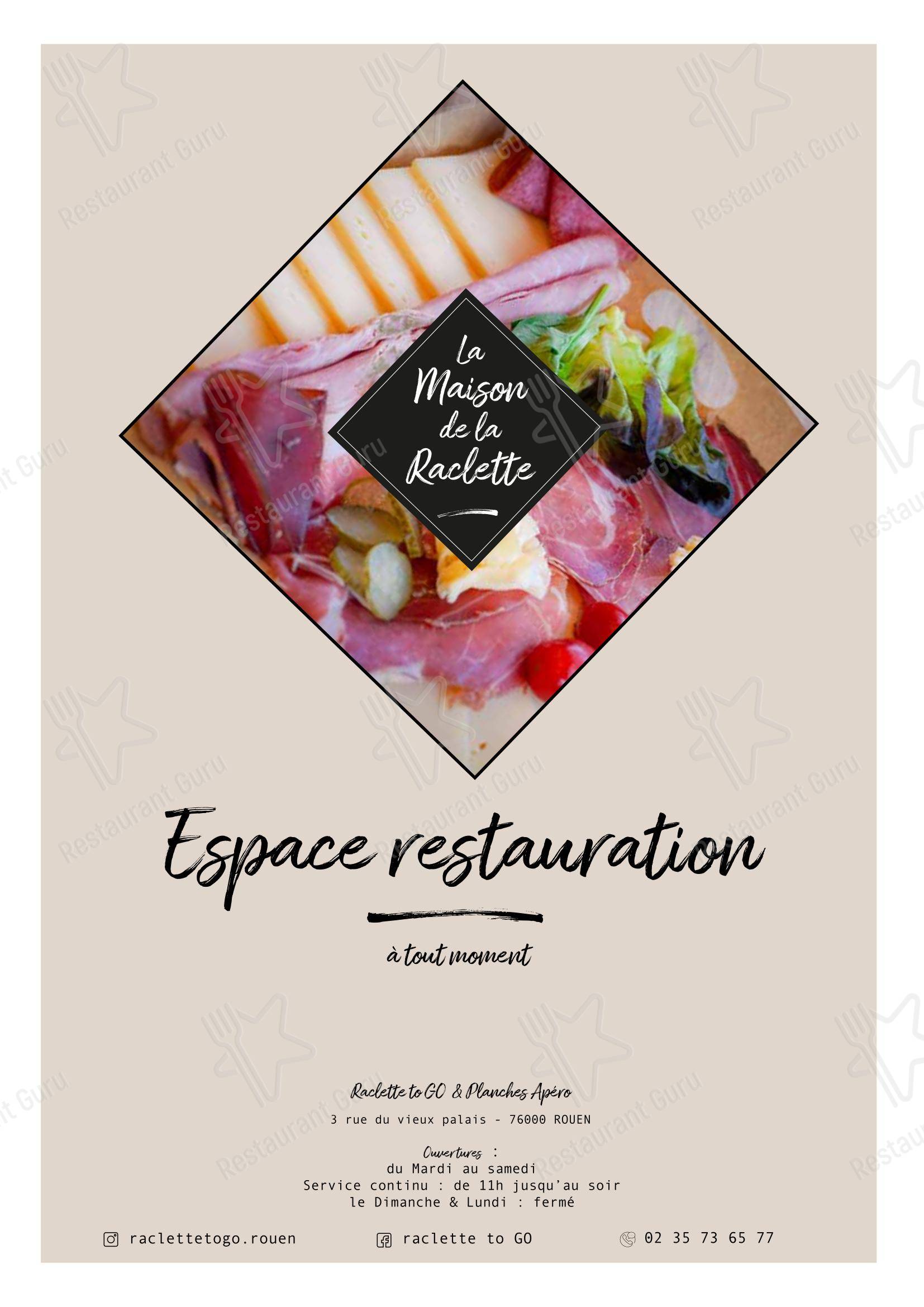 Меню напитков ресторана Raclette to GO в Руане