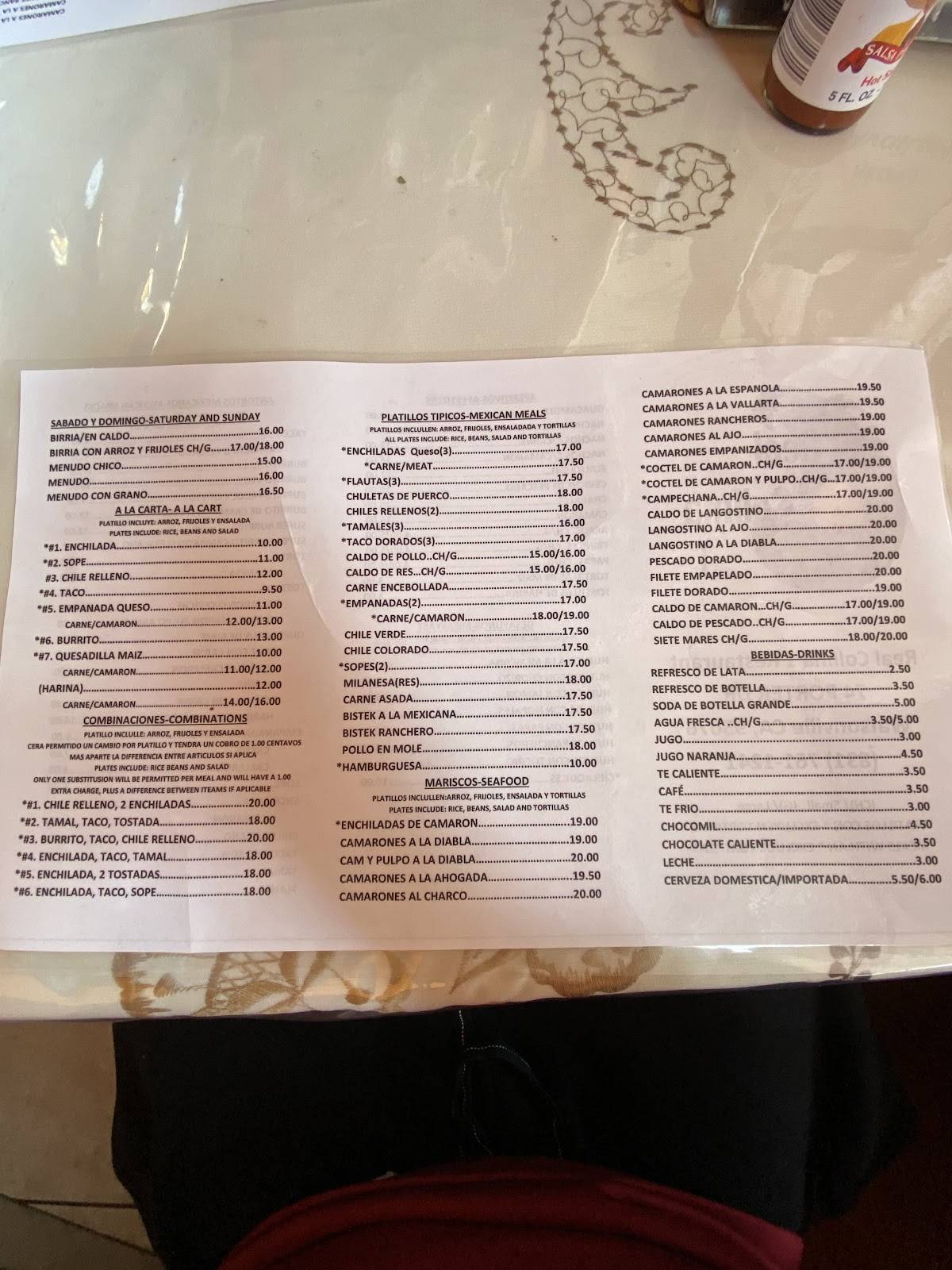 Real Colima 1 Restaurant меню