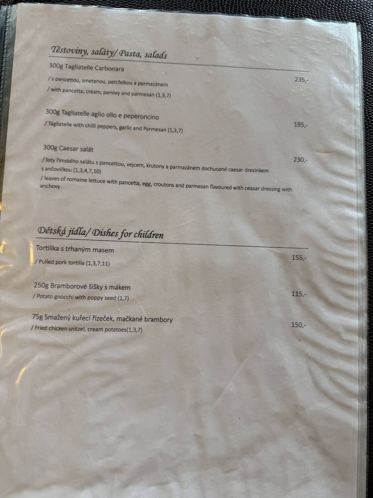 Restaurace Barachov меню