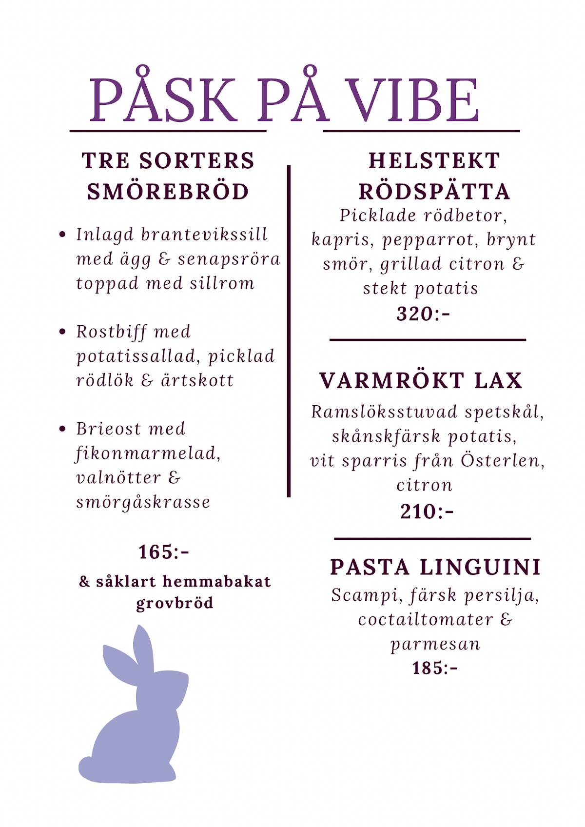 Restaurang Vibe меню