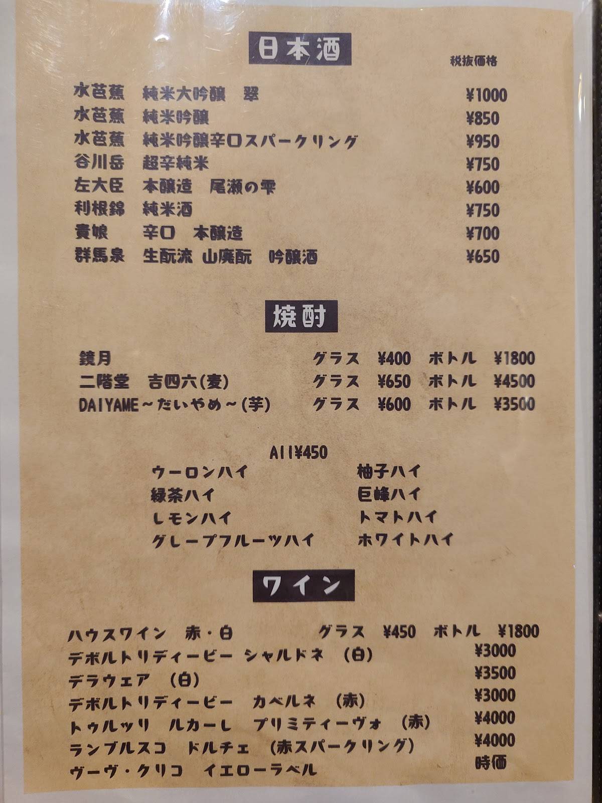 ランプの灯 меню