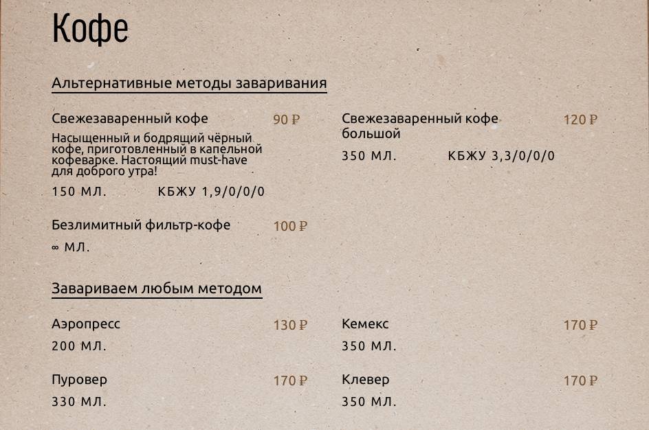 Академия кофе меню