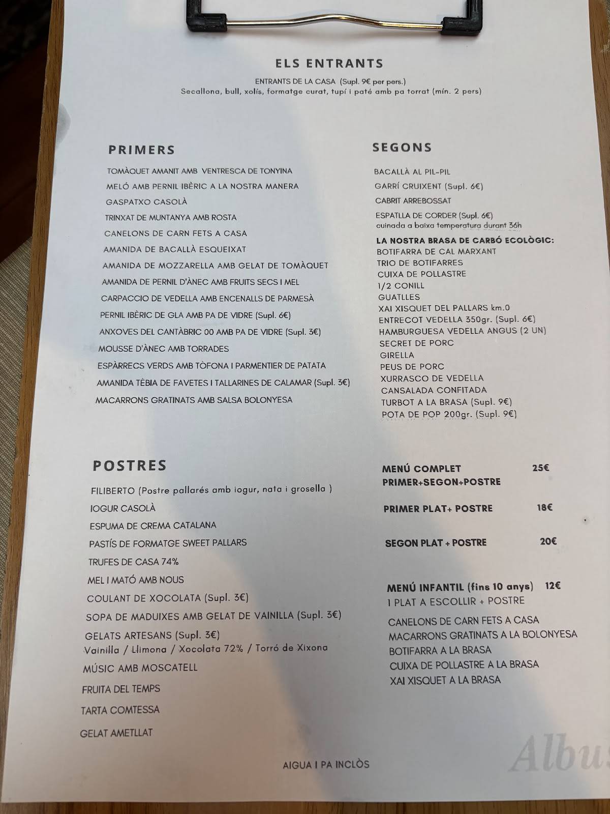 Albus Restaurant меню