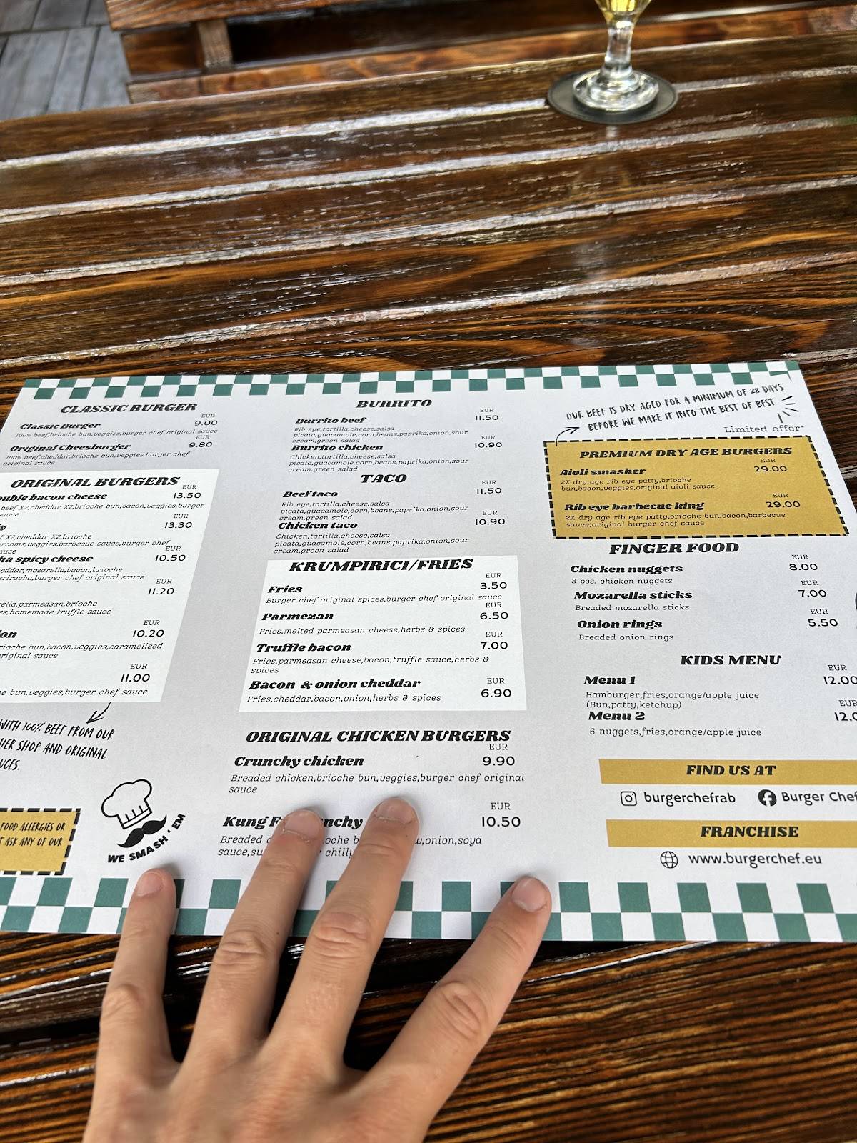 Burger Chef's меню