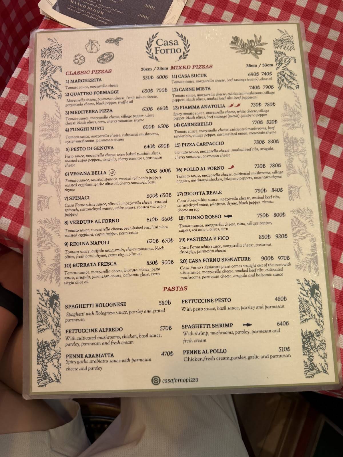 CASA FORNO PIZZA PASTA меню