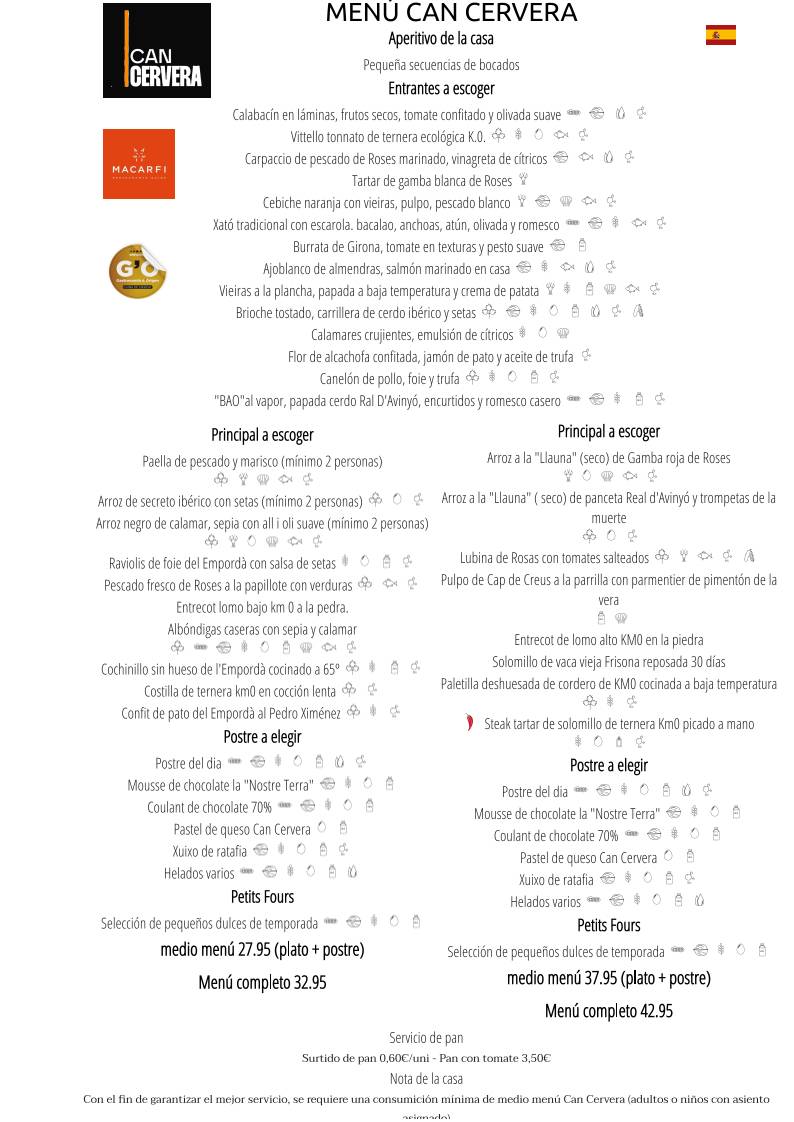 Restaurant Can Cervera Roses меню