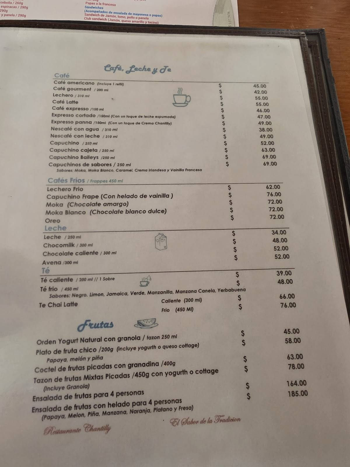 Chantilly Blvd Restaurante меню
