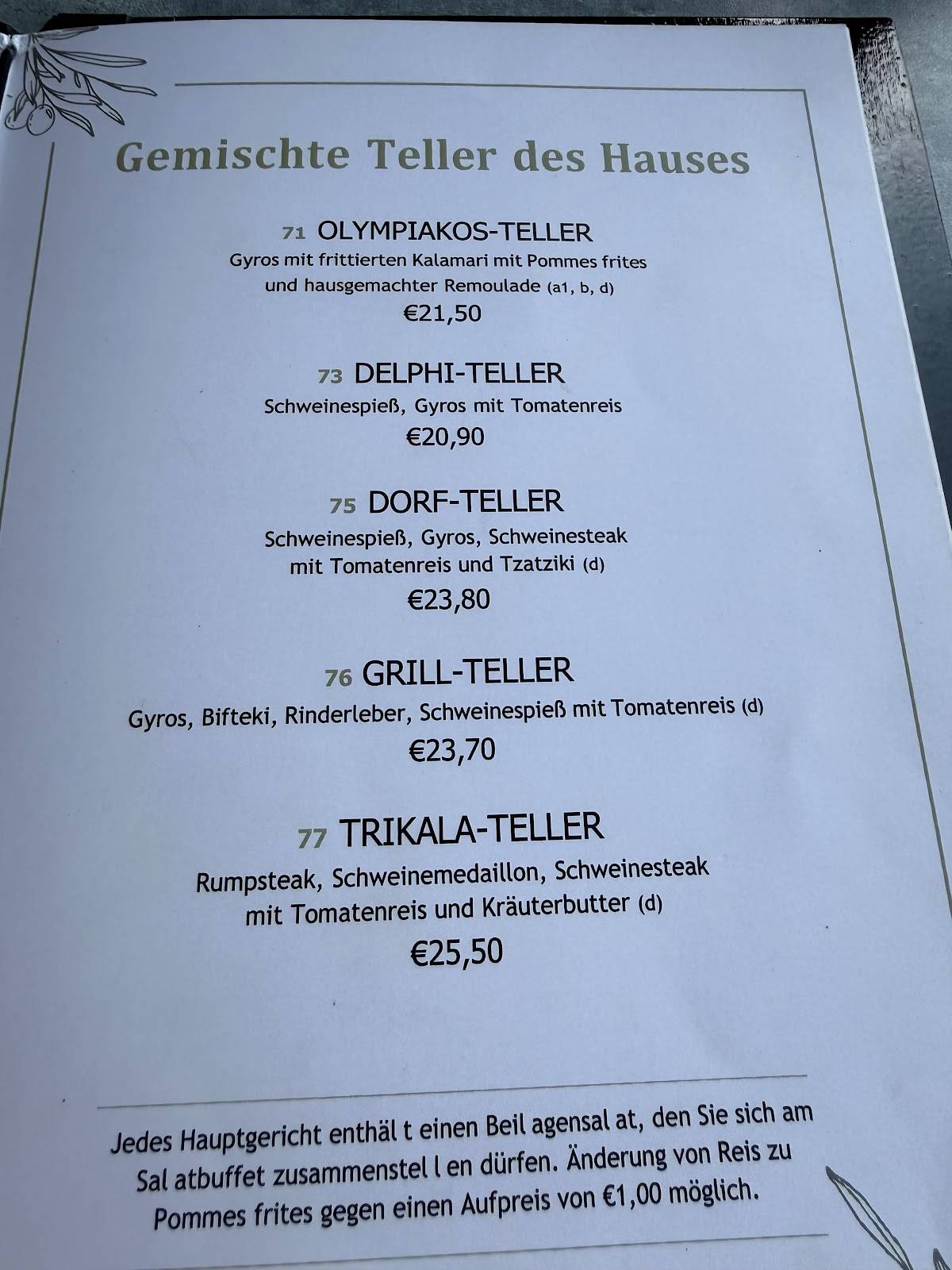 Restaurant Delphi меню