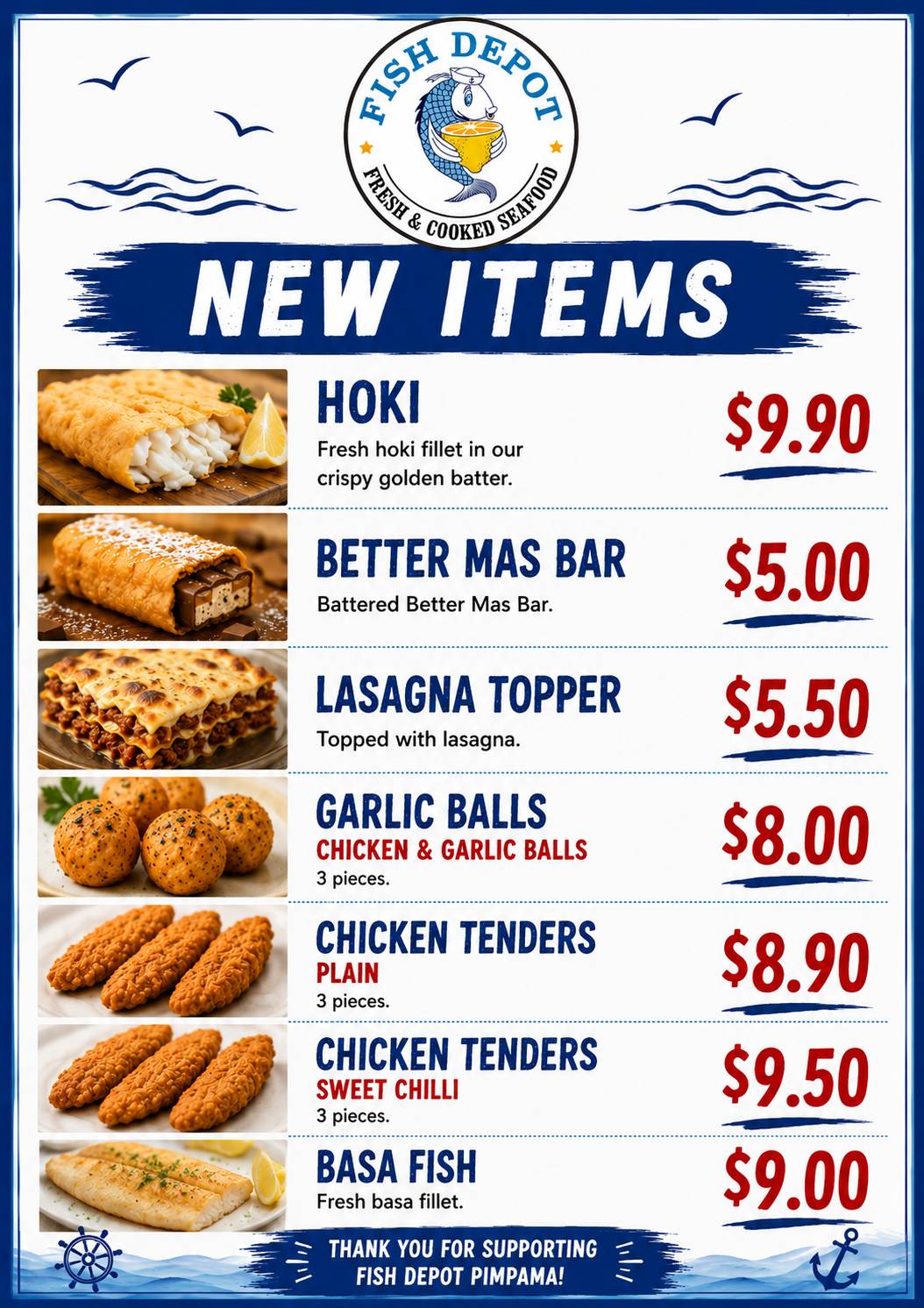 Fish Depot Pimpama меню