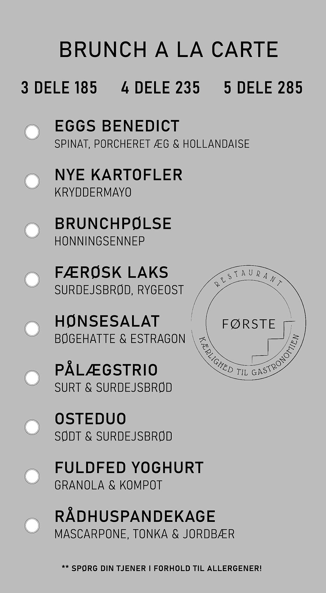 Restaurant Første меню