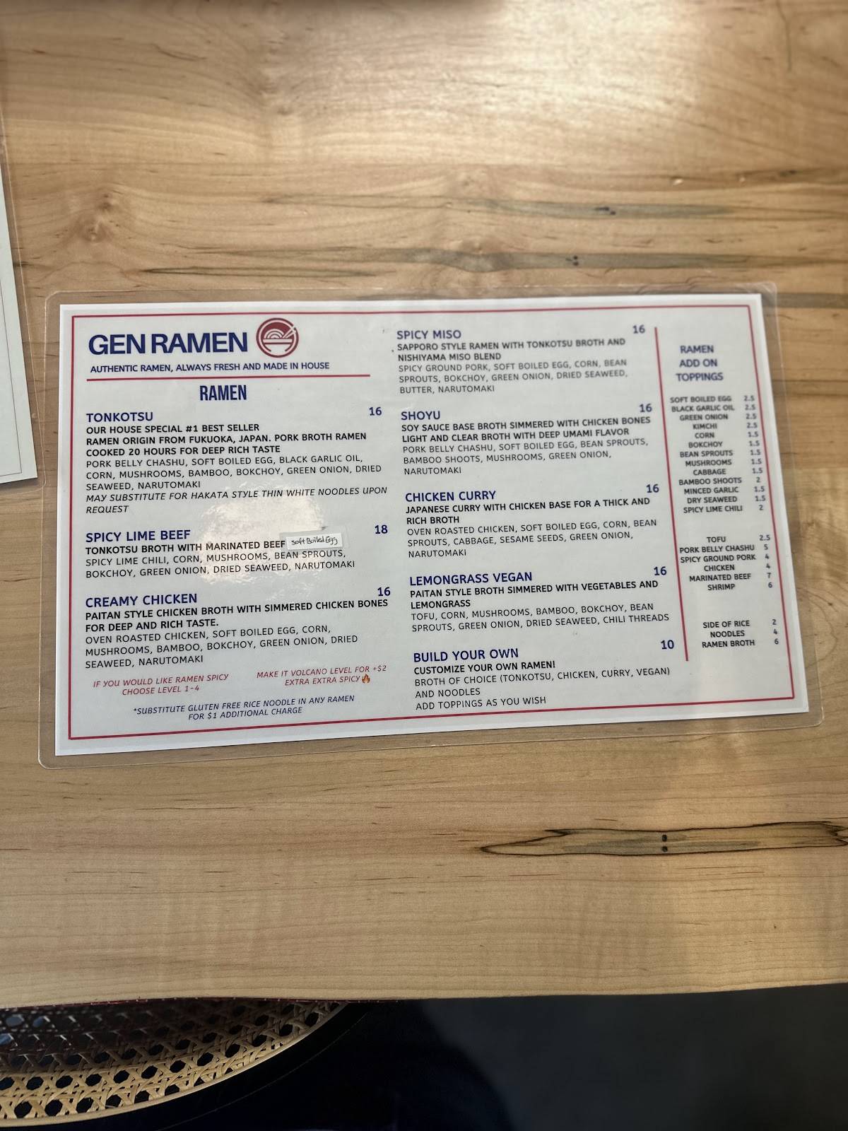Gen Ramen меню
