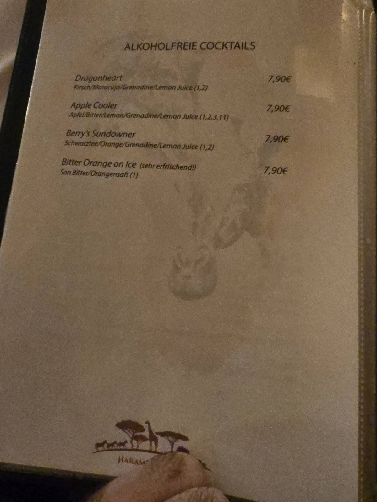 Harambe Afrika Pension Restaurant меню