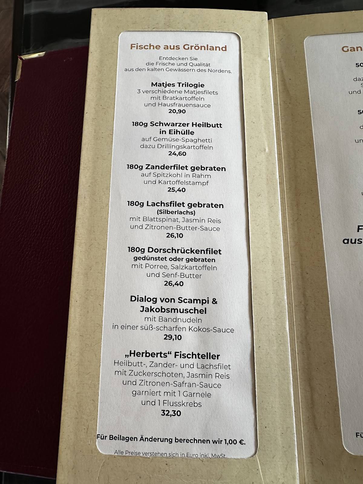 Restaurant Herberts меню