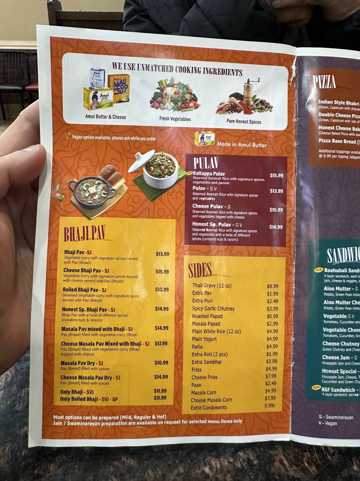 Honest Indian Restaurant меню