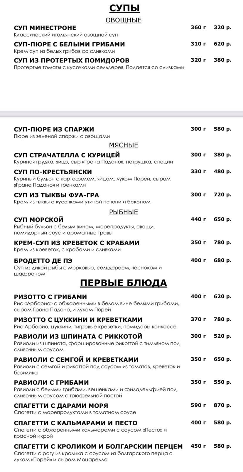 Il Pittore меню