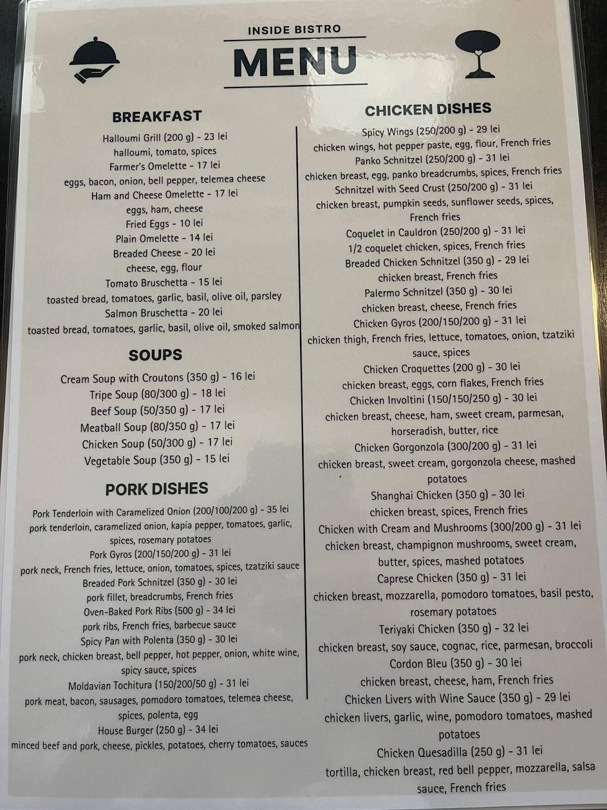 Inside Bistro меню