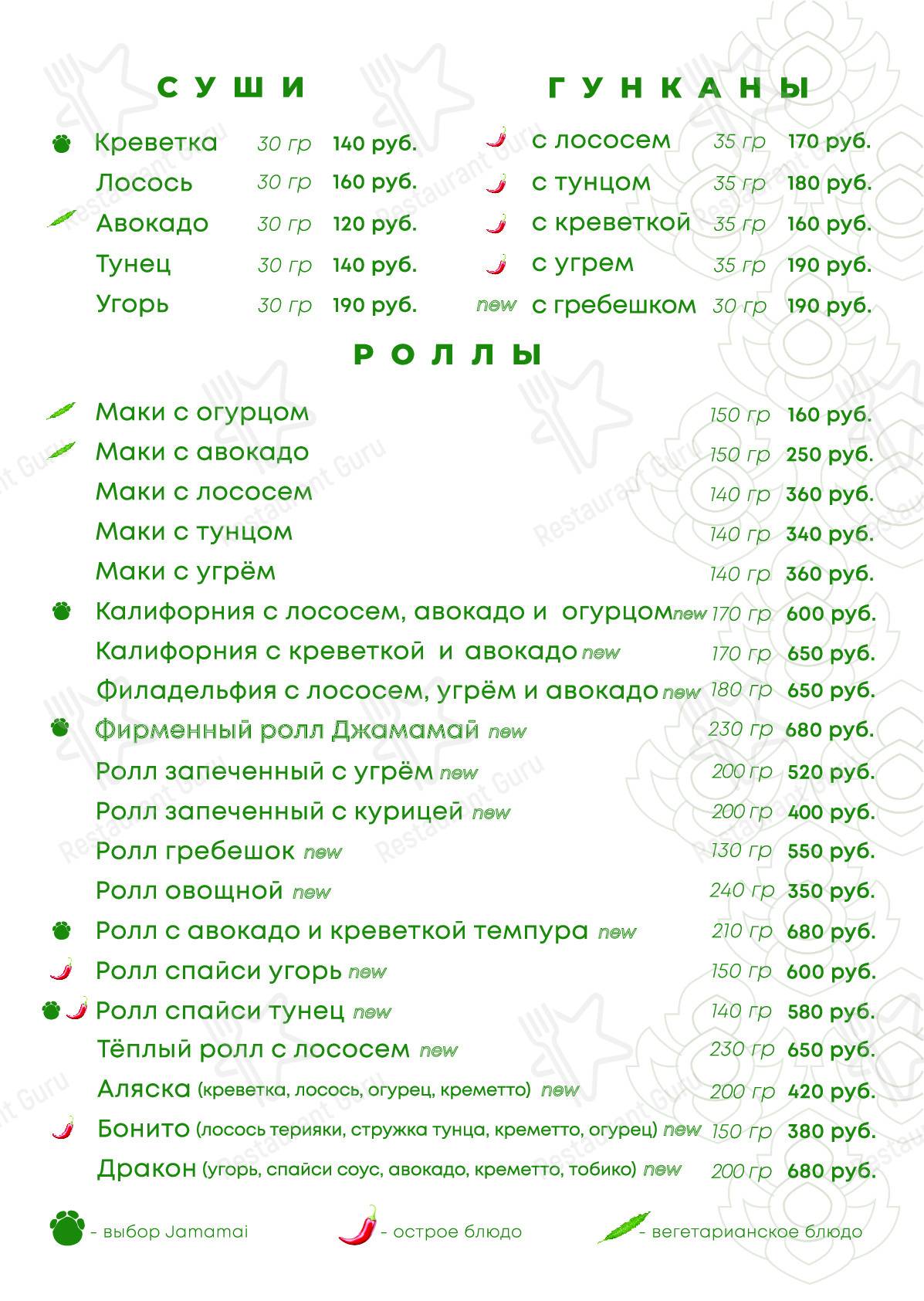 Jamamai asian kitchen & bar меню