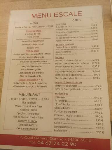 Restaurant L'Escale меню