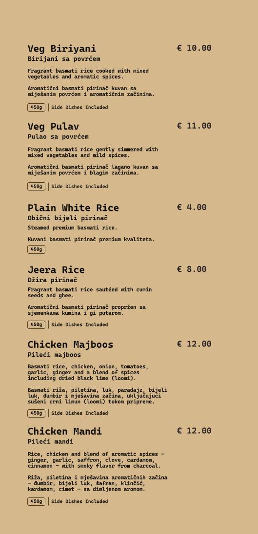 MASLACA MASALA Indian Restaurant in Montenegro. меню