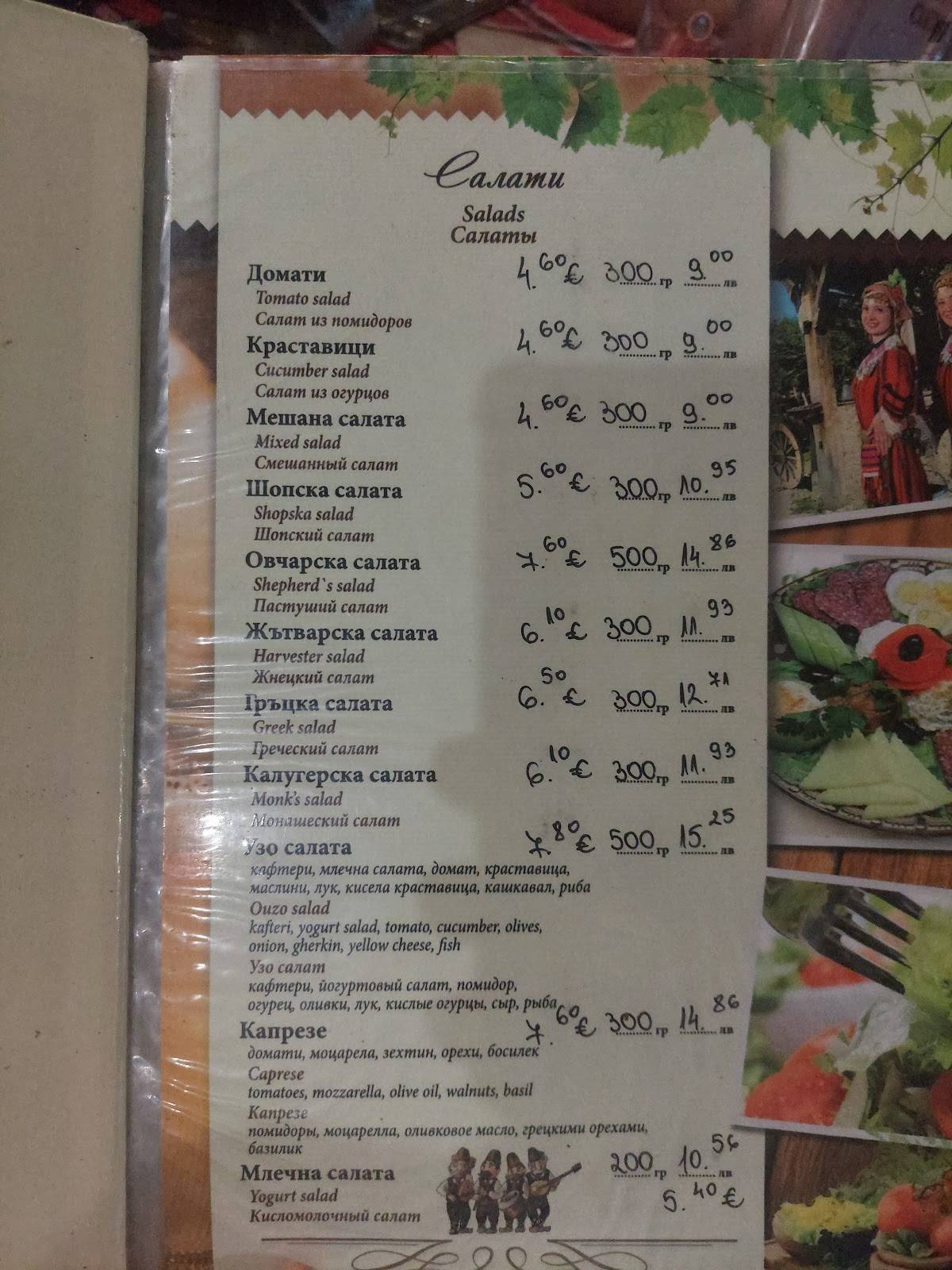 Марина меню