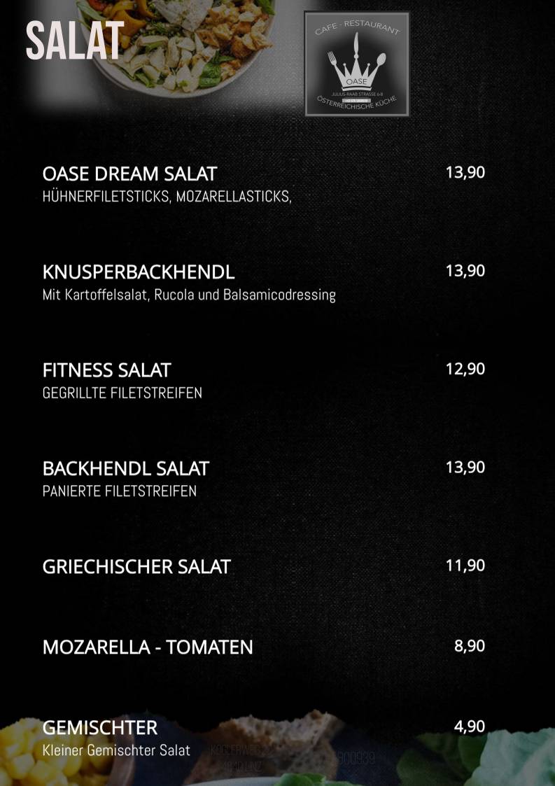 Restaurant OASE меню