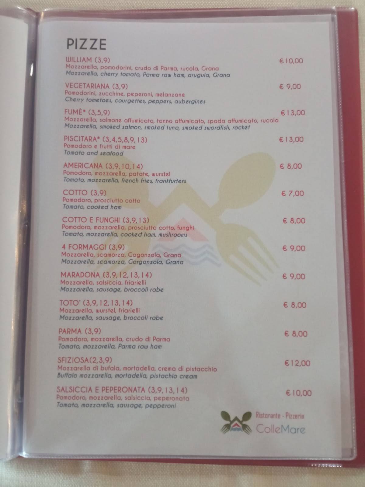 Ristorante Collemare меню