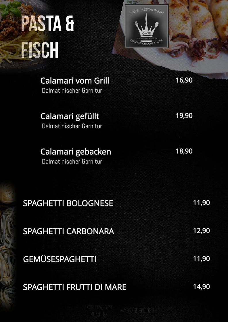 Restaurant OASE меню